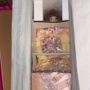 Giant Marie Osmond Porcelain Doll with Peach and Yellow Dress